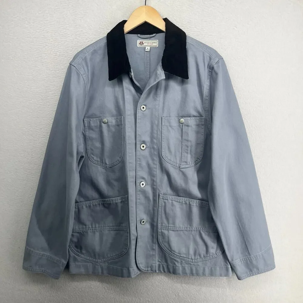 WALLACE & BARNES Jacket Mens M Corduroy Collar Chore Barn Coat Twill Cotton Blue